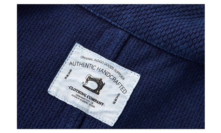 Vintage French Indigo Cargo Jacket Men Autumn Winter New Lapel Multi-pocket Blue Dyed Tooling Jacket Retro Casual Cardigan Coat