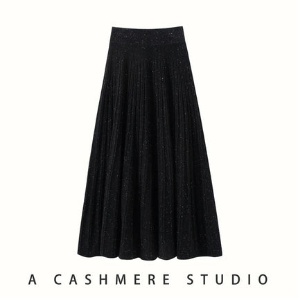 2025 New Grace Women's Cashmere Long Pleated Skirt Autumn Winter Office Lady Cashmere Skirt 100% Cashmere Pupular Dress Skirt PlatiNum