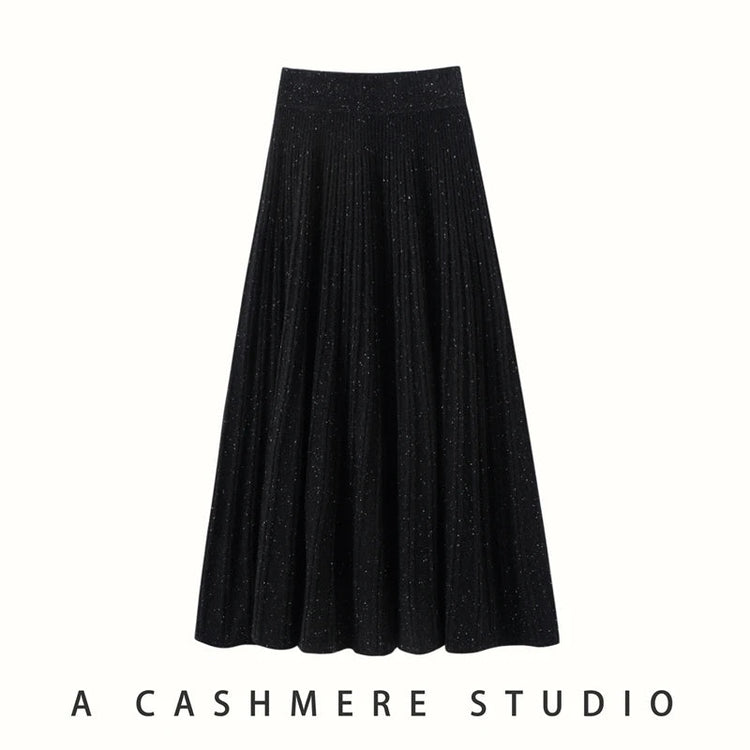 2025 New Grace Women's Cashmere Long Pleated Skirt Autumn Winter Office Lady Cashmere Skirt 100% Cashmere Pupular Dress Skirt PlatiNum