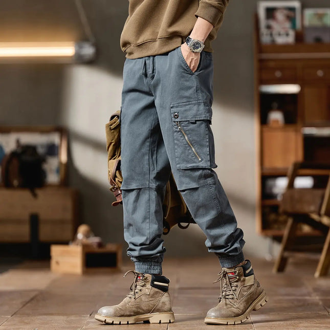 Men Advanced Cargo Pants Fashion Brand Motorcycle Causal Pants Autumn Winter Men's Multi-pockects Stretch Slim Straight Trousers