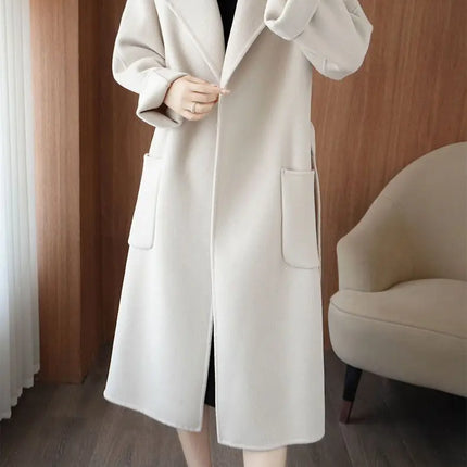 100% Wool Coat Women's Wear 2026 Autumn/Winter Fashion Temperament Double sided Cashmere Coats with Belt Elegant Long Overcoat