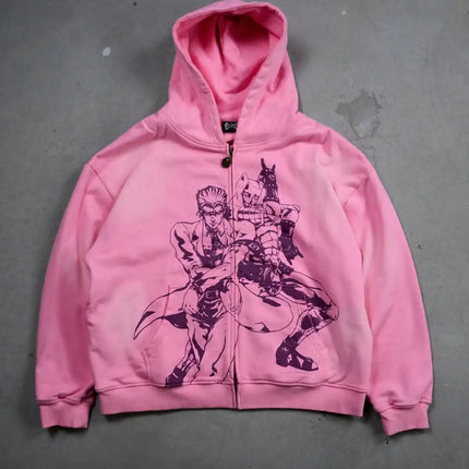 Jojo Bizarre Adventure Star Design Hoodies Women Men Zip Anime Hoodie Harajuku Streetwear Sweatshirt Y2k Men Clothing