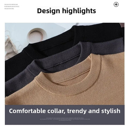 round Neck Knitted Sweater Autumn Winter Men's Fashion Thickened Long Sleeve Leisure Comfortable Fit Youthful Style Polyester...