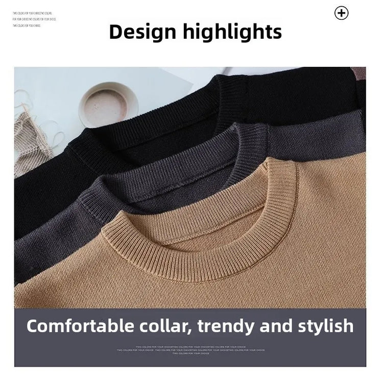 round Neck Knitted Sweater Autumn Winter Men's Fashion Thickened Long Sleeve Leisure Comfortable Fit Youthful Style Polyester...