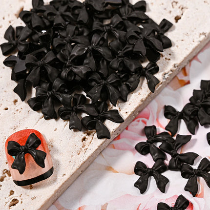 100/50/30pcs Resin Bow Nail Charms White Black 3D Long Ribbon Bowknot 3D Rhinestone For Korean DIY Kawaii Nail Art Decoration