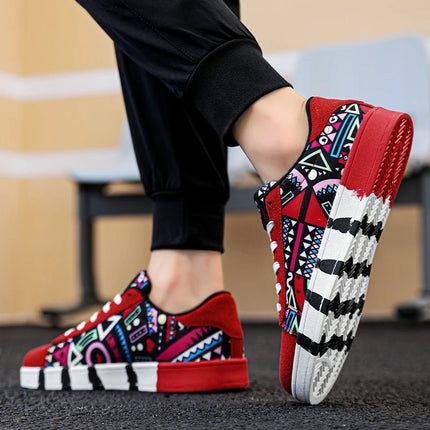 Scarpe vulcanizzate rosse di alta qualità per uomo Sneakers casual unisex 46 Taglia Moda Graffiti Sneakers piatte Scarpe da skateboard da uomo