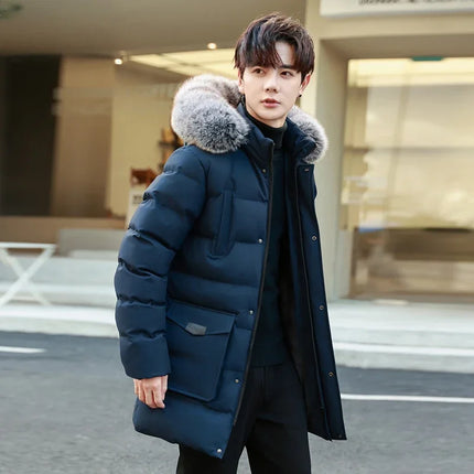Windproof Breathable Thick Padded Down Winter Thick Windproof Warm with Hat Long Cotton Goose Down Men's Woman Outdoor