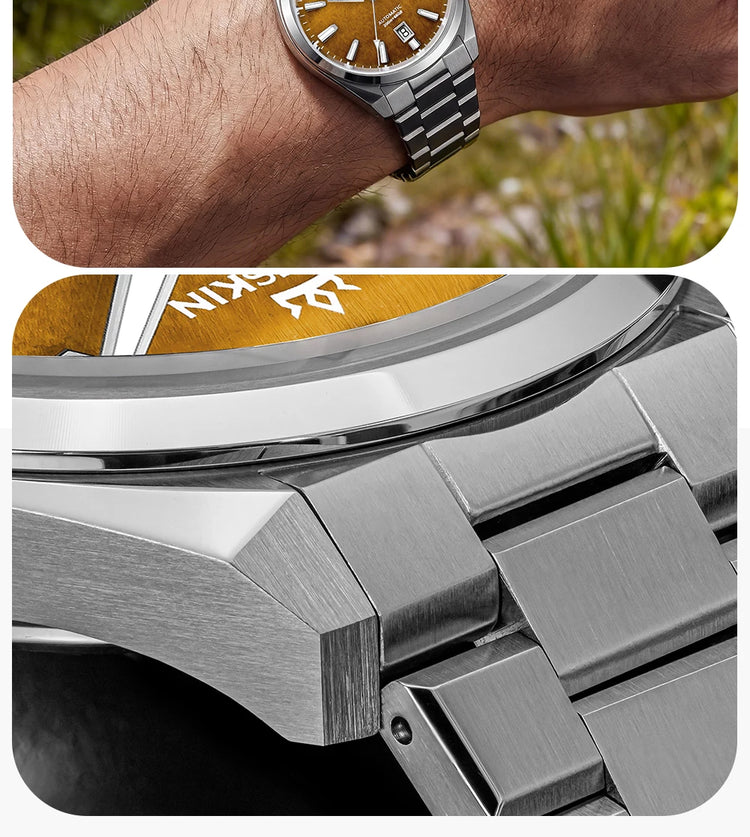 AddiesKin K010 Automatic Watch for Men Natural Tiger Eye Dial Miyota 9015 Movement Sapphire Crystal 200 Waterproof Luminous Gift