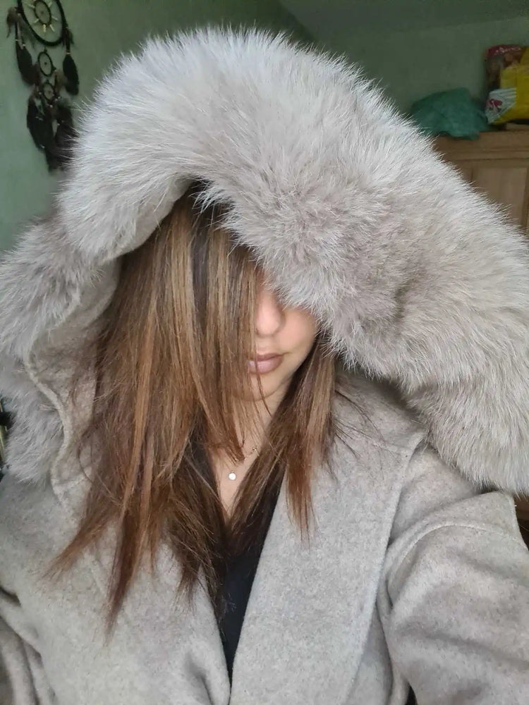 OFTBUY Omen Double Face Wool Coat Natural Fur Coat Wool Blend Jacket Winter Warm Elegant Long Sleeve Fur Cuffs Fashion Outerwear