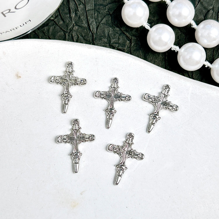 30PCS Multiple Style Shiny Alloy Cross Nail Art Charms 3D Retro Creative Heart Cross Nail Decorations for DIY Y2K Nails Designs