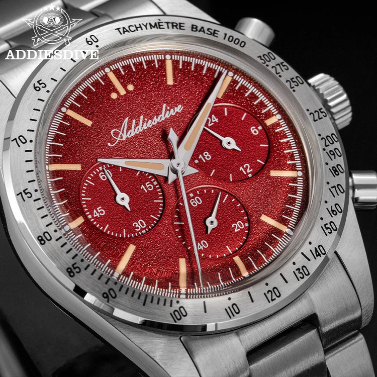 ADDIESDIVE Chronograph Watch For Men 10Bar Waterproof 316L Stainless Steel 0S20 C3 Vintage Luminous Luxury  Quartz Watch AD2552