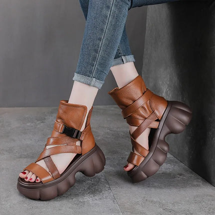 Women's Leather Slip-on Shoes, New Style 2026, Closed-Toe Shoes, Roman Style Sandals, Women's Retro Platform Shoes