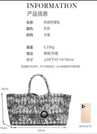Grande borsa tote in tessuto stampato, manici lunghi, borsa capiente per lo shopping quotidiano e viaggi casual