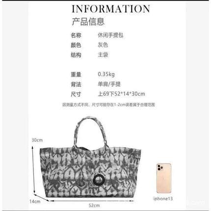 Grande borsa tote in tessuto stampato, manici lunghi, borsa capiente per lo shopping quotidiano e viaggi casual