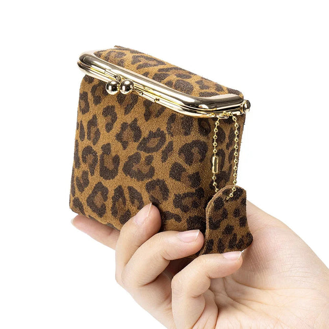 New Arrival Square Leopard Print Leather Small Purses Women's Portable Coin Money Wallets Earphone Lipstick Pouch Card Holders PlatiNum