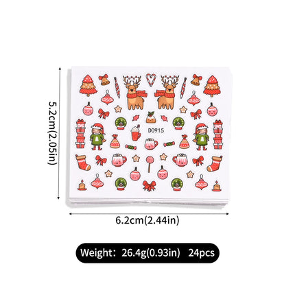 24Pcs 3D Christmas Nail Stickers Cartoon Santa Claus Elk Snowman Snowflakes Self-Adhesive Nail Decals Kid Girl Xmas Gift Sliders