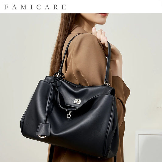 2025 New Smooth Calfskin Rodeo Tote Bag Spacious Lock Closure Single Shoulder Underarm Handheld Pack Women Commuting Handbag