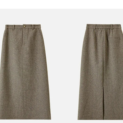 SENTUBILA Straight Wool Skirt Women 2025 Winter Vintage Elegant Tweed High-waist Slit-hem Temperament Long Skirts 144Q56942 PlatiNum