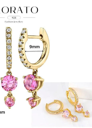 Lussuosa geometria 925 orecchio in argento sterling Ago rosa serie zircone orecchini a cerchio pendenti dolce moda regali di gioielli da sposa platinumshop