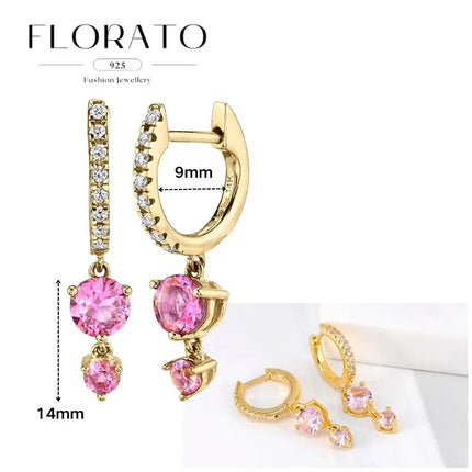 Lussuosa geometria 925 orecchio in argento sterling Ago rosa serie zircone orecchini a cerchio pendenti dolce moda regali di gioielli da sposa platinumshop