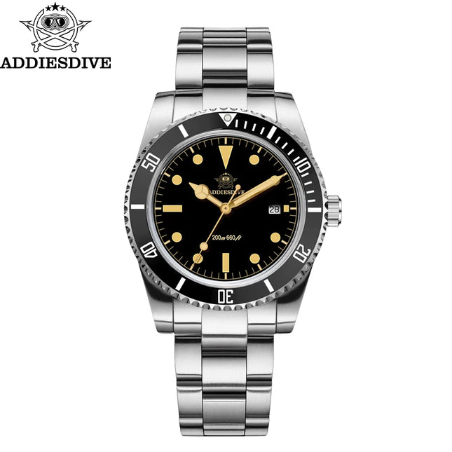 ADDIESDIVE New Luxury Men's Diving Watch C3 Luminous 20Bar Steel Watch Bubble Glass Ceramic Bezel Quartz Analog Watch AD2072