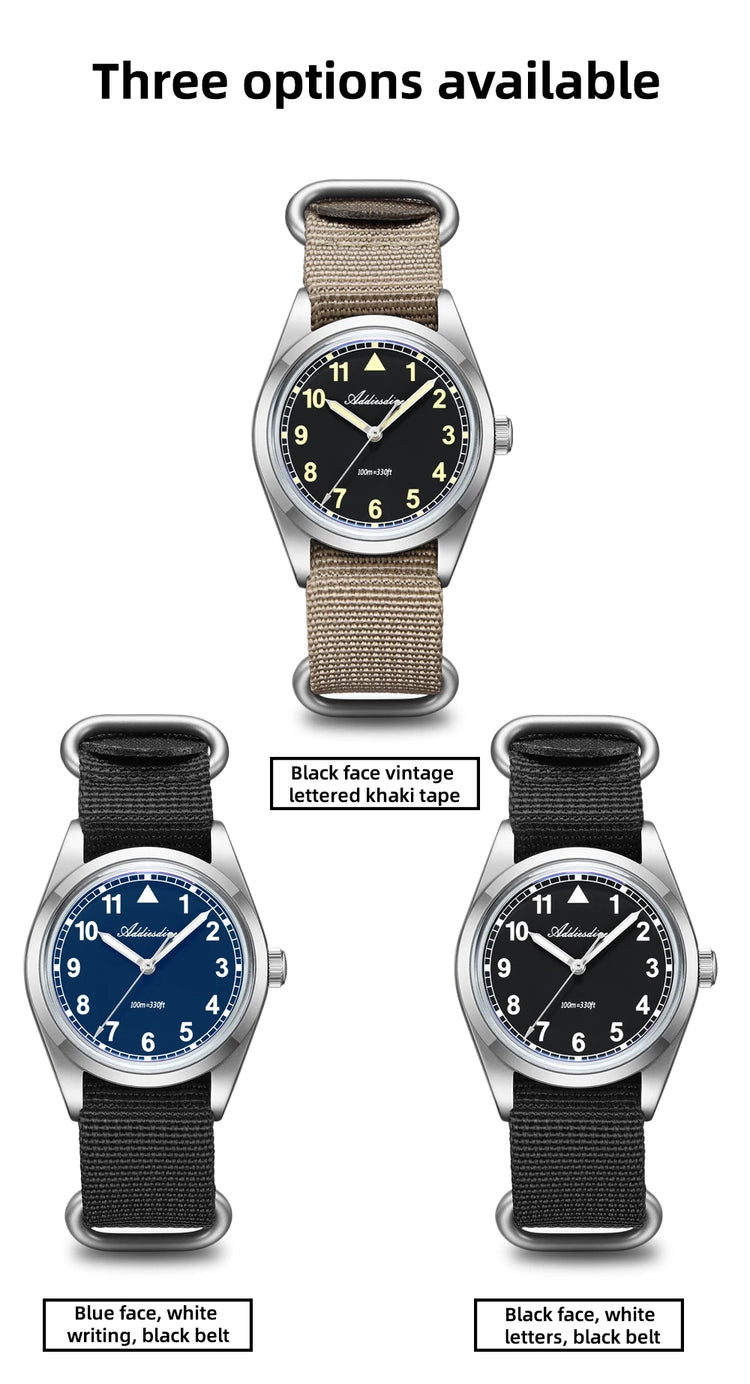 ADDIESDIVE 36mm Men's Analog Watch Bubble Mirror Glass 100m Waterproof Luminous Watch Simple Men Quartz Watches with Nylon Strap