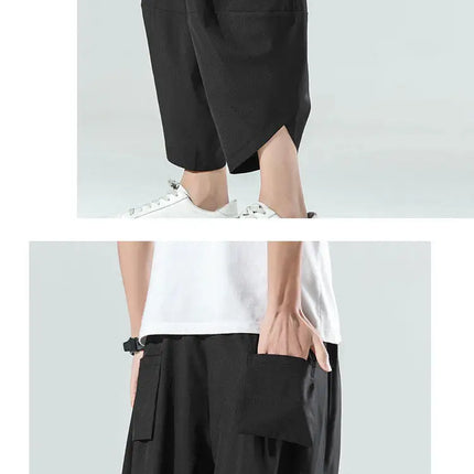 Pantaloncini Estivi da Uomo Stile Cinese Harajuku, Pantaloni Harem Oversize, Pantaloni Vintage Traspiranti a Tinta Unita, Lunghezza al Polpaccio