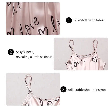 Pigiama da donna in raso di seta set lettera stampa Cami Vest Shirt con pantaloni Sleepwear Ladie Sexy pigiama Lingerie pigiama da notte platinumshop