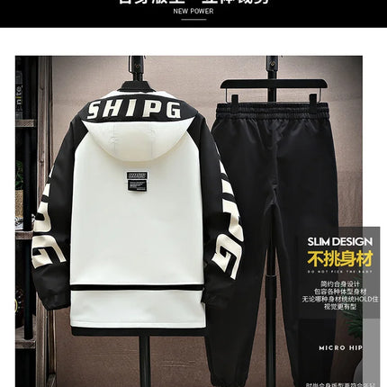 Spring Autumn Men Tracksuit Casual Joggers Hooded Sportswear Jackets Pants 2 Piece Sets Hip Hop Running Sports Suit