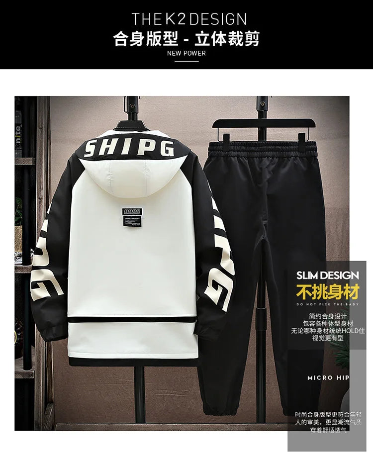 Spring Autumn Men Tracksuit Casual Joggers Hooded Sportswear Jackets Pants 2 Piece Sets Hip Hop Running Sports Suit