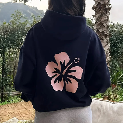 Women Flowers Print Hoodie Unisex Autumn Winter Fleece Oversized Hooded Everyday Outdoors Hoodie for Any Occasion