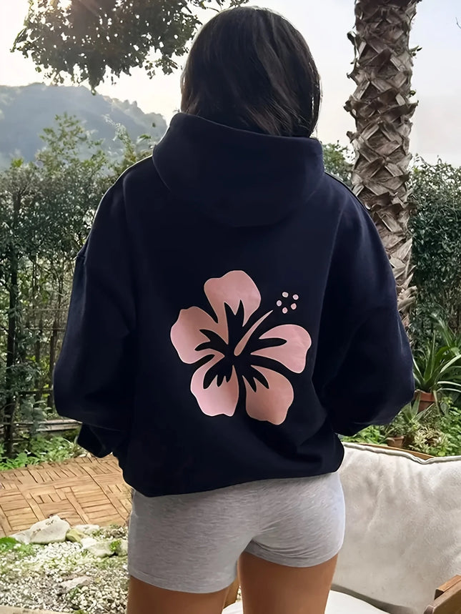 Women Flowers Print Hoodie Unisex Autumn Winter Fleece Oversized Hooded Everyday Outdoors Hoodie for Any Occasion