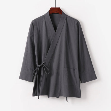 2025 Men's Summer Cotton Linen Two Pieces Chinese Style Lace Up Kimono Tops+Pants Casual Suit Male Vintage Hanfu Tang Suit M-9XL PlatiNum