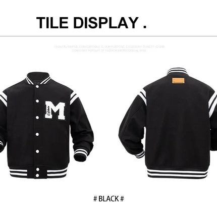 Men's Casual Letterman Jacket Varsity Baseball Coat Vintage Racing Style Streetwear Outerwear with Fine M Letter Embroidery