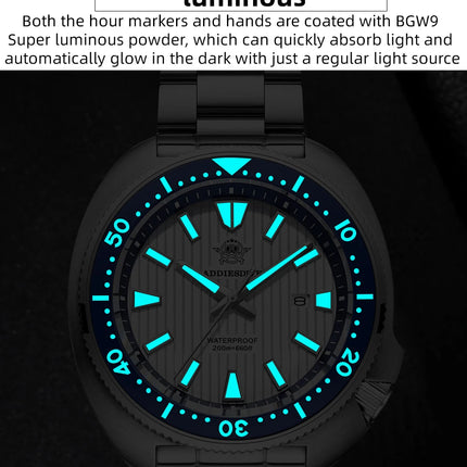 ADDIESDIVE Men's Diving Watch 200 Waterproof Sapphire Glass Quartz Watch BGW9 Luminous Stainless Steel Business Fashion Watch