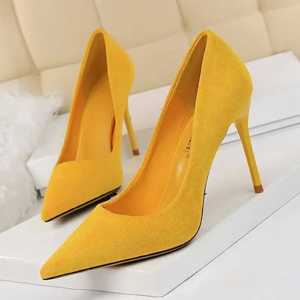 Donne 9 cm Tacchi alti Festa quotidiana Décolleté in pelle scamosciata colorata Scarpins femminili Stiletto Banchetto serale Rosso Giallo Scarpe Plus Size 34-43