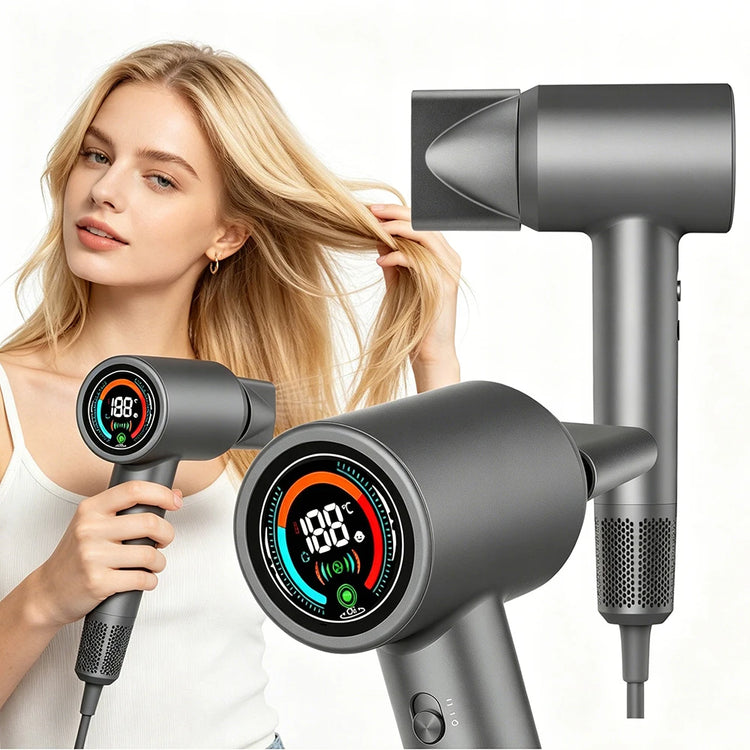 1500W Hair Dryer Negative Ions Hair Care Professional Leafless Hair Dryer Silent And Quick Drying With LCD Display For Home Travel Gift