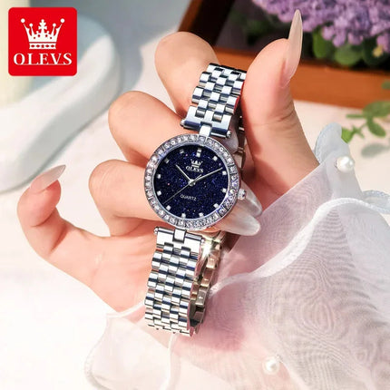 OLEVS 3641 Elegante orologio al quarzo da donna impermeabile Quadrante stellato luminoso in acciaio inossidabile con confezione regalo - Accessorio alla moda da donna platinumshop