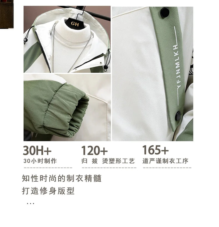 Winter Warm Hooded patchwork Jacket+Pant 2-piece Set Men Set Sports Suit Fleece Thickened Sportswear Casual Men Tracksuit