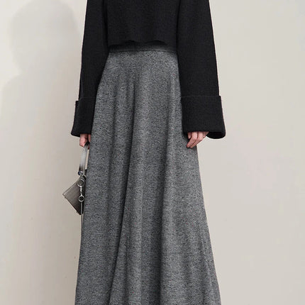 AMII Knitted Skirts For Women 2025 Autumn New Gentle A-line Long Skirt Loose Solid Color Elegant Versatile Woman Clothes12553045 PlatiNum