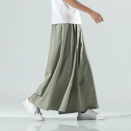 Abbigliamento da uomo in stile cinese estate sottile seta di ghiaccio pantaloni larghi Casual da uomo larghi Plus Size Hakama Harajuku pantaloni Hip Hop oversize
