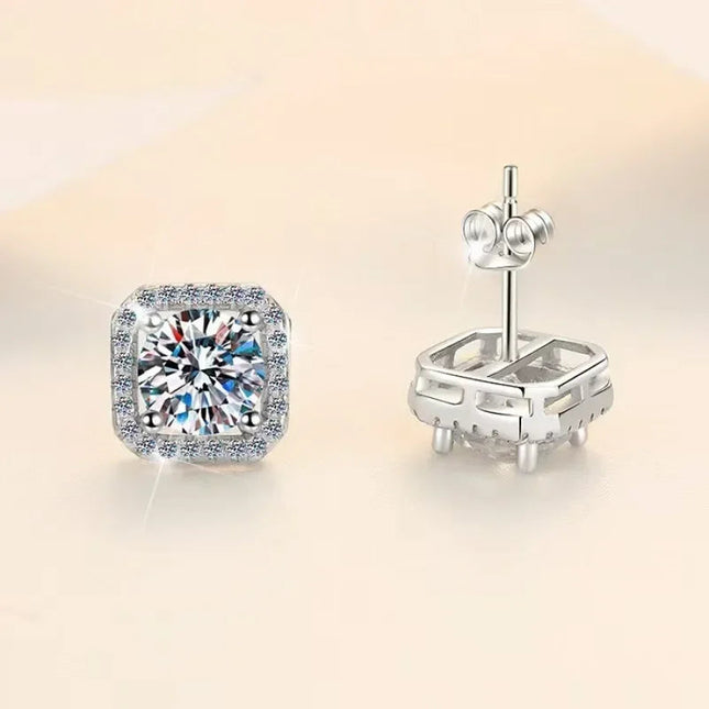 DISINIYA Color Earrings Mosonite Earring Square Bag Earrings marry Jewelry simple and fashionable party, Valentine's Day gift PlatiNum