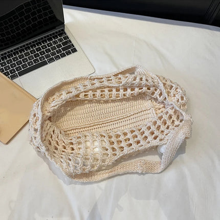 Women's Large Capacity Knitted Tote Bag Fashionable Summer Beach Bag Lightweight Casual Chic Hobo Top Handle Shoulder Bag