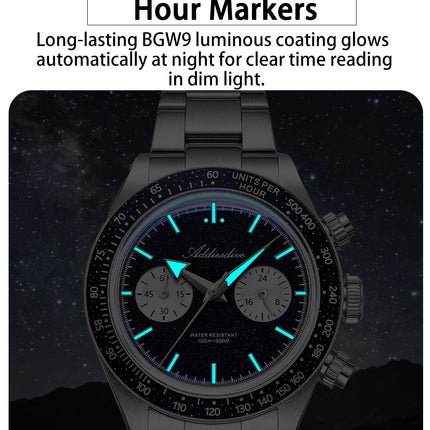 ADDIESDIVE New Quartz Watch Luxury VK64 Chronograph Men Wristwatches BGW9 Luminous Diving 100m Waterproof 316L Stainless Steel