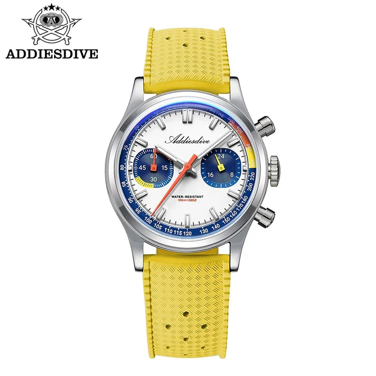 ADDIESDIVE Chronograph Quartz Watches For Men 100M Waterproof Multifunctional Wristwatch AD2549 Bubble Glass BGW9 Luminous Watch