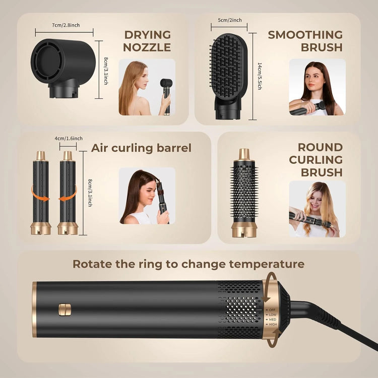 UKLISS 638 5‑In‑1 Hot Air Brush Set, Professional Hair Styling Tools, Multi‑Function Hair Dryer Curling Iron Straightener Kit For Curling, Drying, Straightening, Smoothing And Fluffy Hairstyle, For Home Professional Use