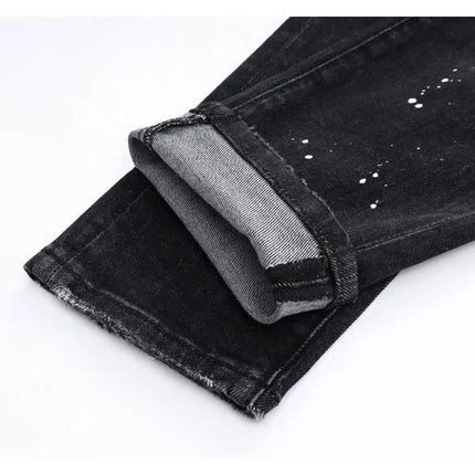 Street Designer Fashion Men Jeans High Quality Retro Black Gray Stretch Slim Fit Ripped Jeans Men Brand Vintage Y2K Denim Pants PlatiNum