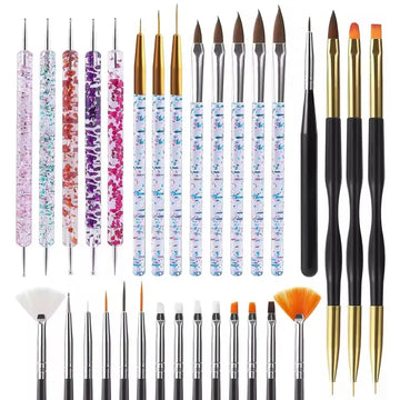 6/31Pcs Nail Art Brush Design Tip Painting Drawing Carving Dotting Pen FlatFan Liner Acrylic Gel UV Polish Nail Art Tools