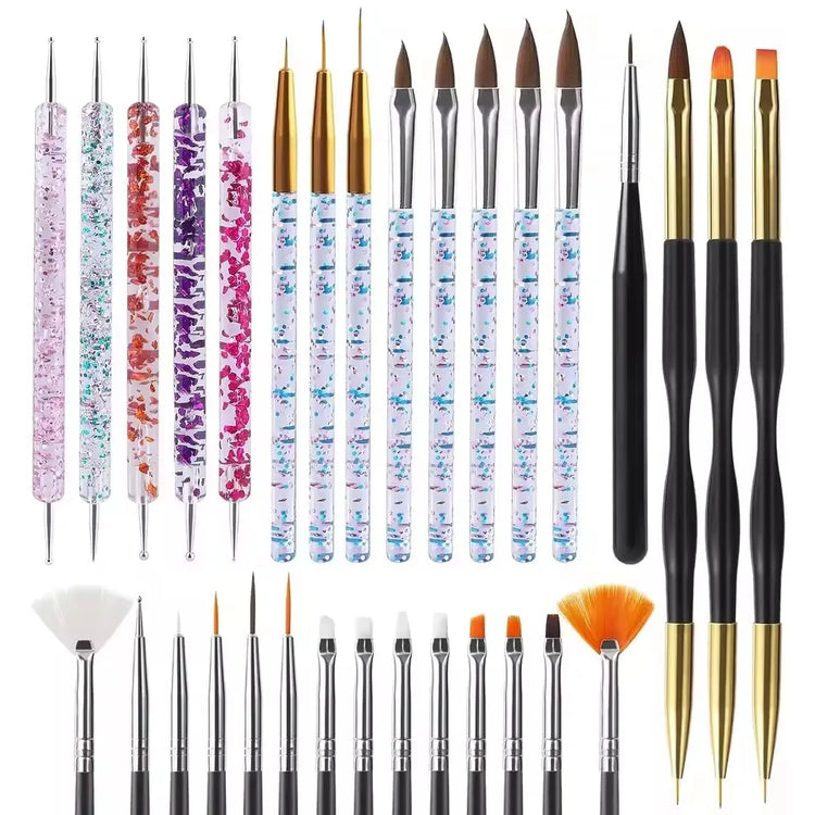 6/31Pcs Nail Art Brush Design Tip Painting Drawing Carving Dotting Pen FlatFan Liner Acrylic Gel UV Polish Nail Art Tools