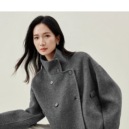 SENTUBILA 100% Wool Winter Jackets for Women Short Coats 2026 Stand Turtleneck Unlined Wool Outerwears Female Clothes W44O56626